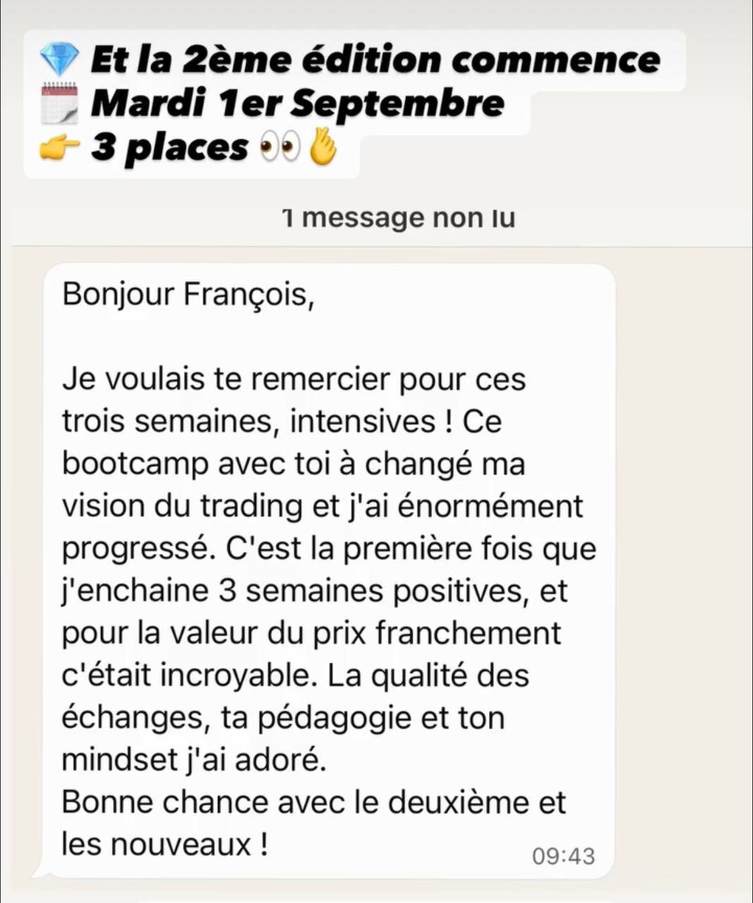 Témoignage d'un membre après trois semaines de Bootcamp