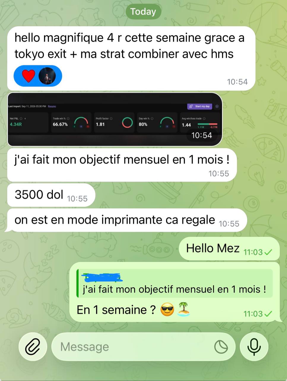 Témoignage WhatsApp d'un membre sur Tokyo Exit et HMS