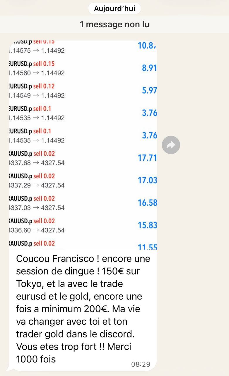Message d'un membre après une session Tokyo, EURUSD et Gold